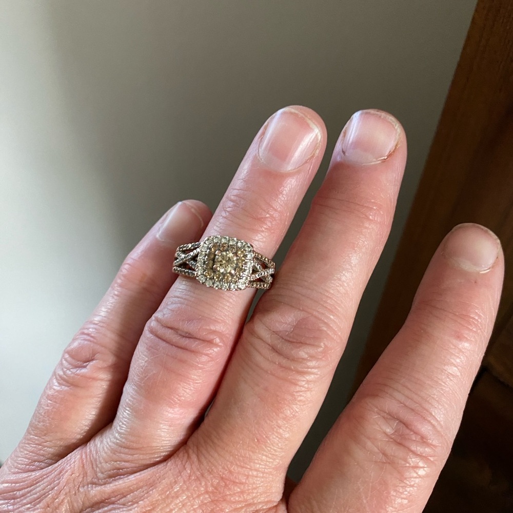 Gold and Silver Halo Ring with Cushion-Cut Center